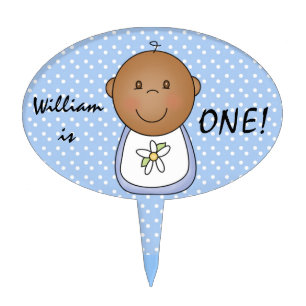 African American Baby Boy 1st Birthday Cake Topper