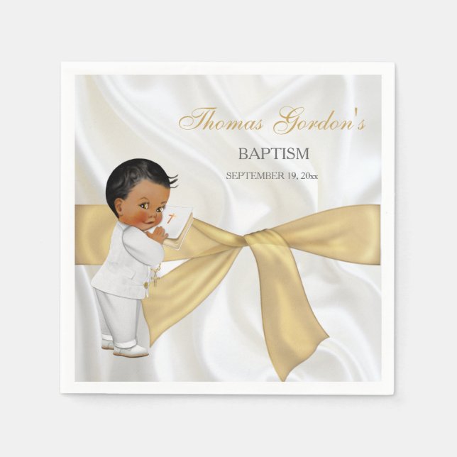 African American Baby Boy Baptism Christening Paper Napkins (Front)