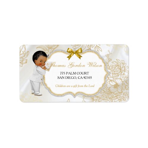 African American Baby Boy Baptism Gold White Label
