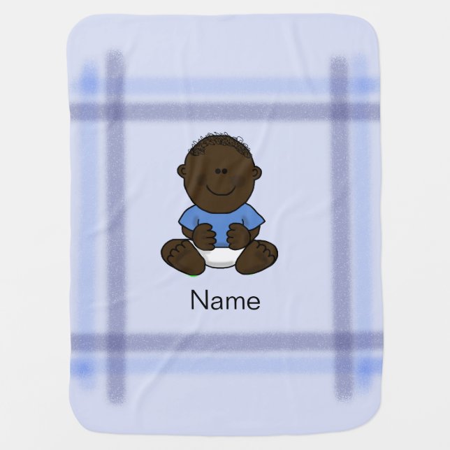 African-American Baby Boy Blue Baby Blanket (Front)
