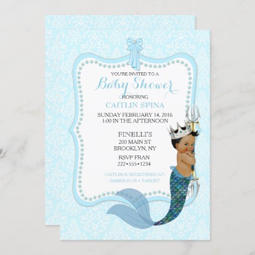 African American Baby Boy Merman Prince Crown Invitation