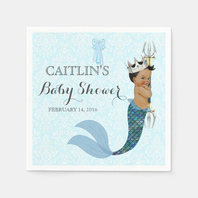 African American Baby Boy Merman Prince Crown Napkins (Front)