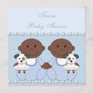 African American Baby Boy Twins Blue Baby Shower Invitation