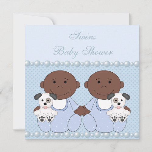African American Baby Boy Twins Blue Baby Shower Invitation