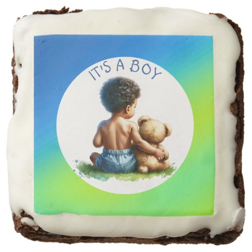 African_American Baby Boy with Teddy Baby Shower Brownie