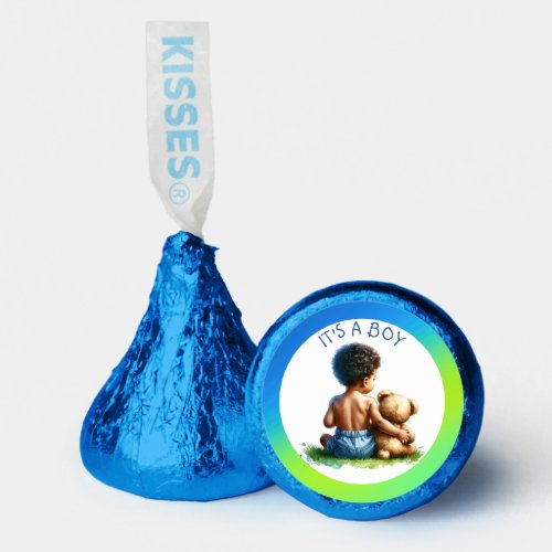 African_American Baby Boy with Teddy Baby Shower Hersheys Kisses