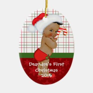 African American Baby Boy's First Christmas Orname Ceramic Ornament