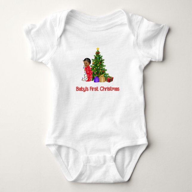 African American Baby Boy's First ChristmasT-Shirt Baby Bodysuit (Front)
