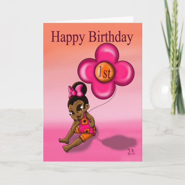 African American Baby Girl 1st Birthday Card (Front)