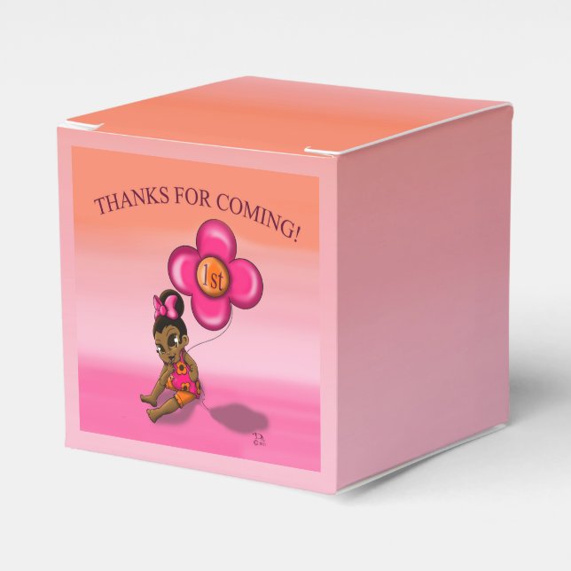 African American Baby Girl 1st Birthday Favor Boxes (Front Side)