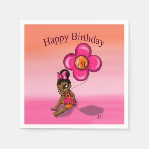 African American Baby Girl 1st Birthday Napkins