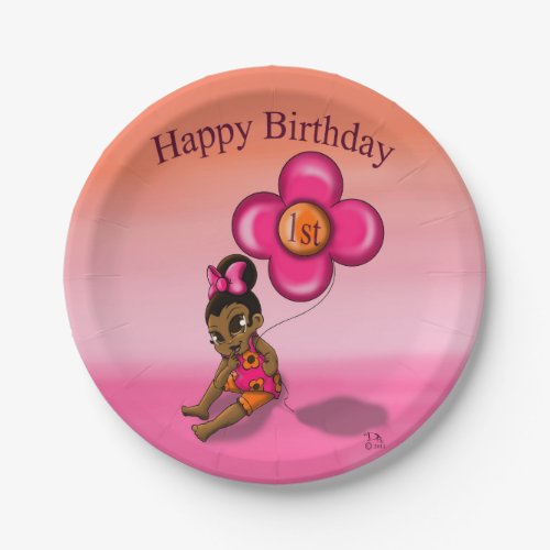 African American Baby Girl 1st Birthday Paper Plates