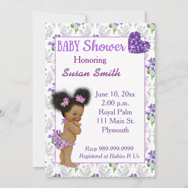 African American Baby Girl Baby Shower Invitation (Front)