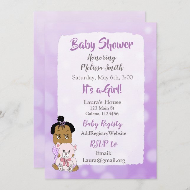 African American Baby Girl Baby Shower Invitation (Front/Back)