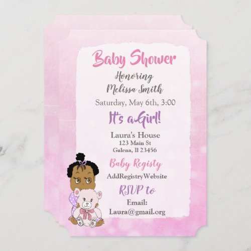 African American Baby Girl Baby Shower Invitation