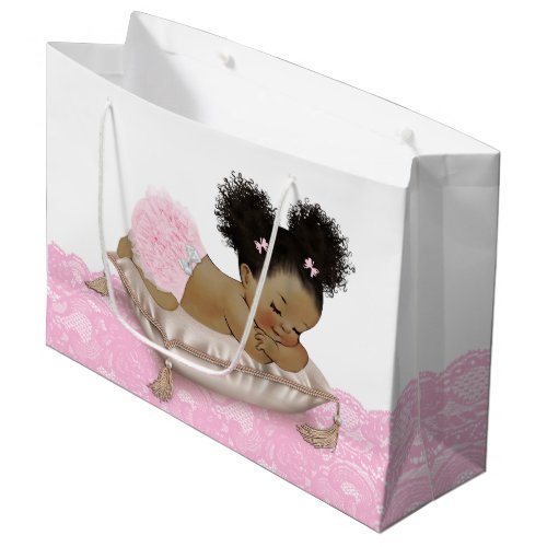 African American Baby Girl Baby Shower Large Gift Bag