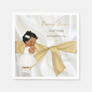 African American Baby Girl Baptism Christening Paper Napkins