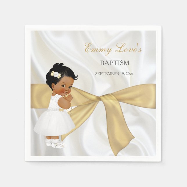 African American Baby Girl Baptism Christening Paper Napkins (Front)