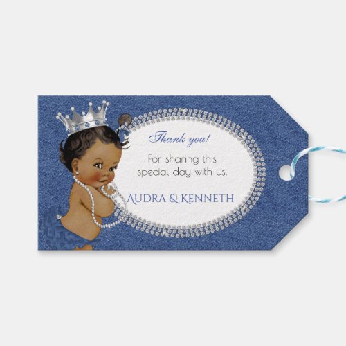 African American Baby Girl Denim  Diamonds Bows Gift Tags