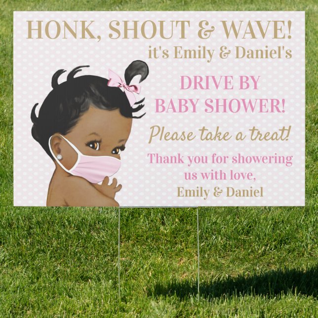 African American Baby Girl Drive By Baby Shower Sign (Insitu)