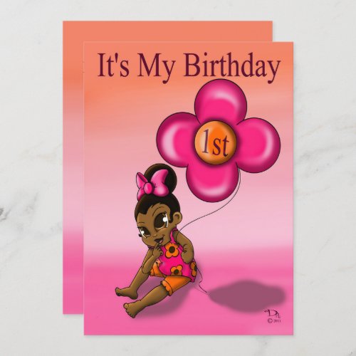 African American Baby Girl First Birthday Party Invitation