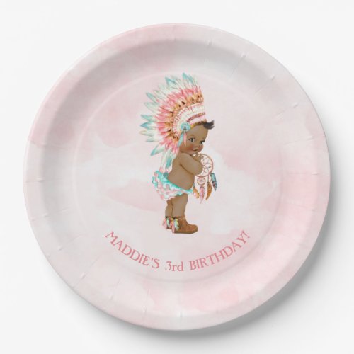 African American Baby Girl Headdress Moccasins Paper Plates