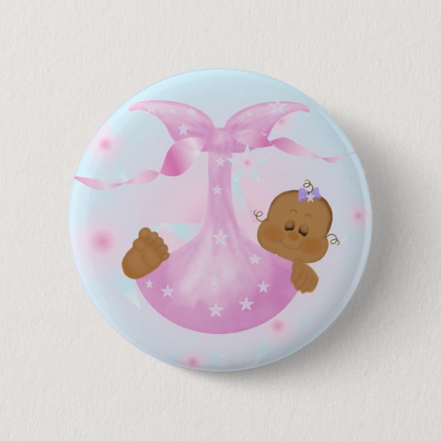 African American Baby Girl in Blanket Pinback Button (Front)