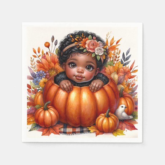 African American Baby Girl In Pumpkin Napkins (Front)