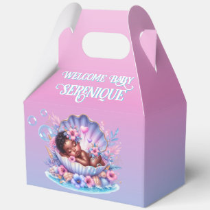 African American Baby Girl in Seashell Pastel Favor Boxes