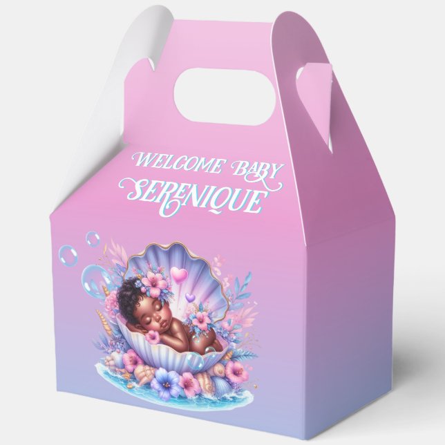 African American Baby Girl in Seashell Pastel Favor Boxes (Front)