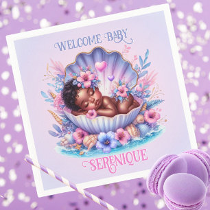 African American Baby Girl in Seashell Pastel Napkins