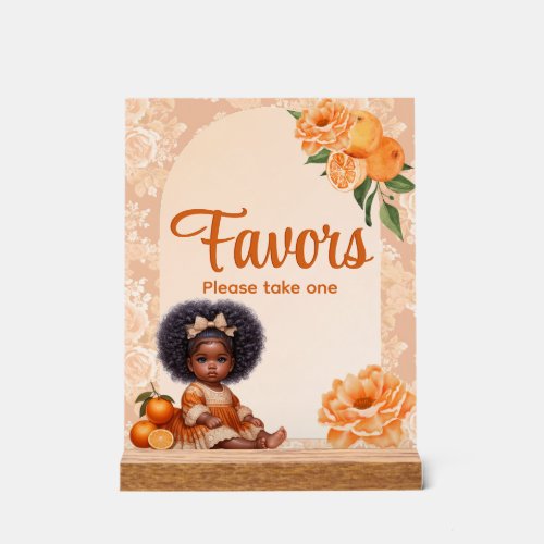 African American Baby Girl Orange Vintage Floral Acrylic Sign