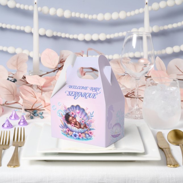 African American Baby Girl Seashell Favor Boxes (Wedding)