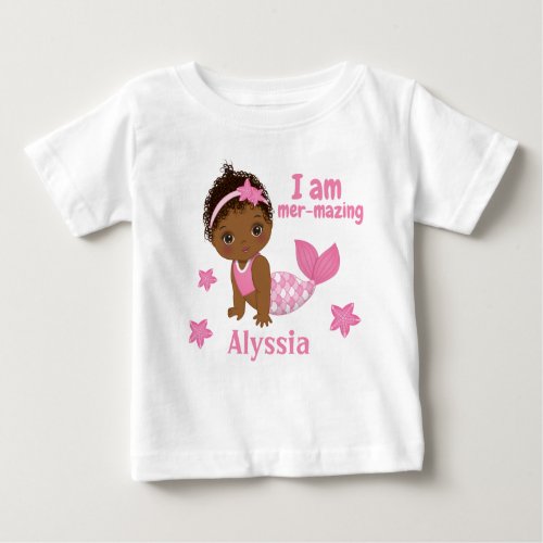 African American Baby Girl T_Shirt with Mermaid 