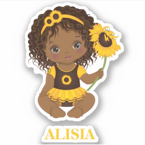 African American Baby Girl with Sunflower Sticker