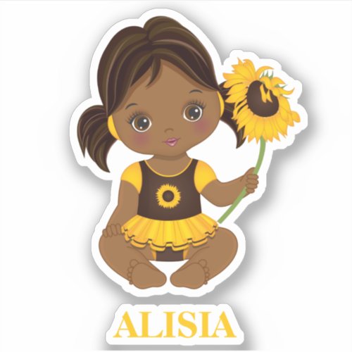 African American Baby Girl with Sunflower Sticker