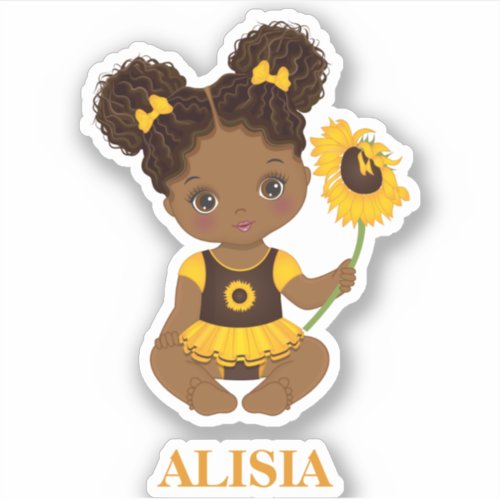 African American Baby Girl with Sunflower Sticker