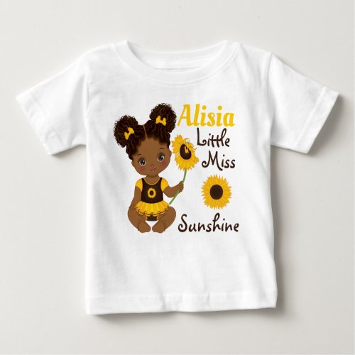 African American Baby Girl with Sunflower T_Shirt