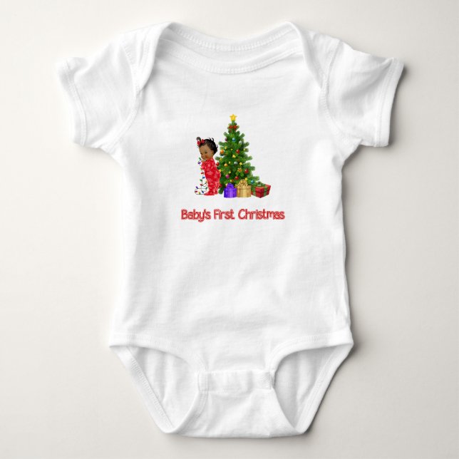 African American Baby Girl's First Christmas Baby Bodysuit (Front)