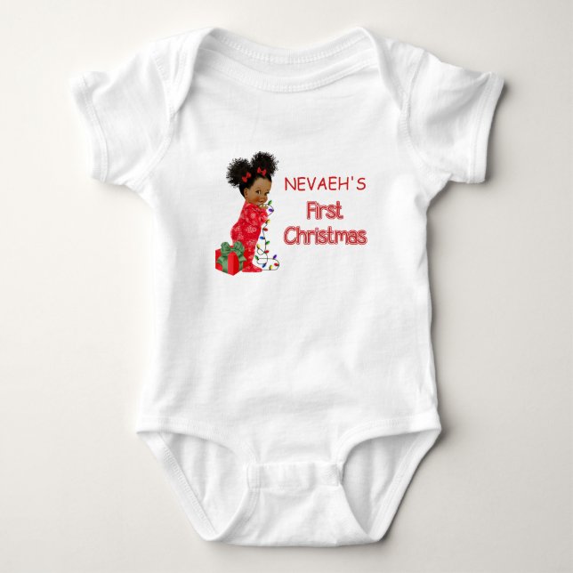 African American Baby Girl's First ChristmaT-Shirt Bodysuit (Front)