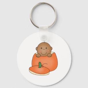 African American Baby in Pumpkin Keychain