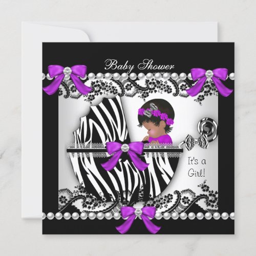 African American Baby Shower Baby Cute Girl Zebra Invitation