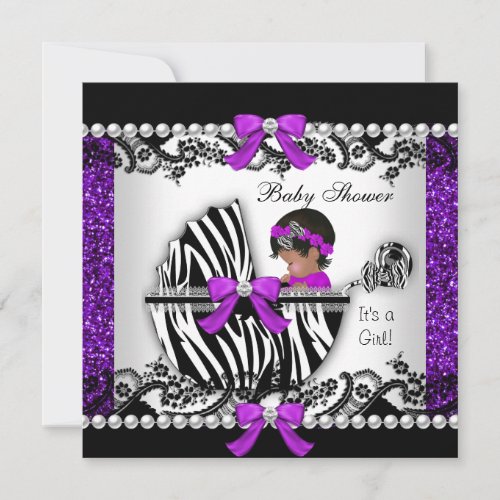 African American Baby Shower Baby Girl Glitter Invitation