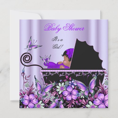 African American Baby Shower Baby Girl Purple Invitation