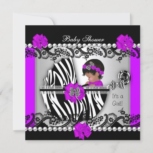 African American Baby Shower Baby Girl Zebra Personalized Announcements