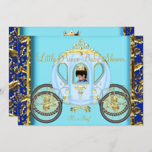 African American Baby Shower Blue Gold Boy Invitation