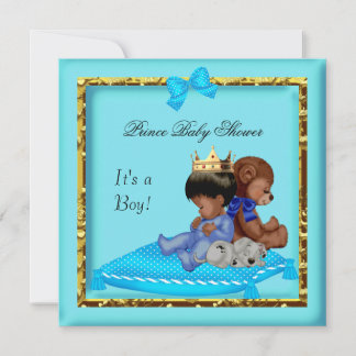African American Baby Shower Blue Gold Boy Prince Invitation