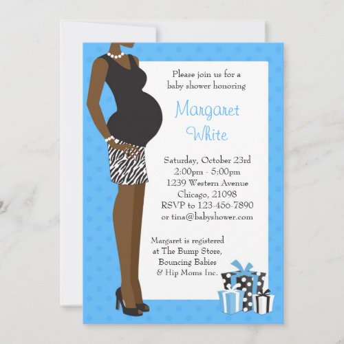African American Baby Shower Blue with Zebra Personalized Invite