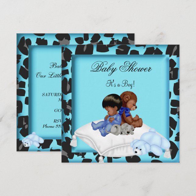 African American Baby Shower Boy Animal Bear Invitation (Front/Back)