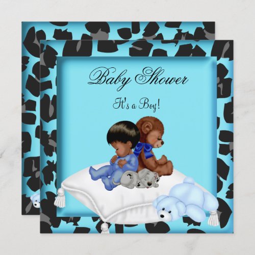 African American Baby Shower Boy Animal Bear Invitation